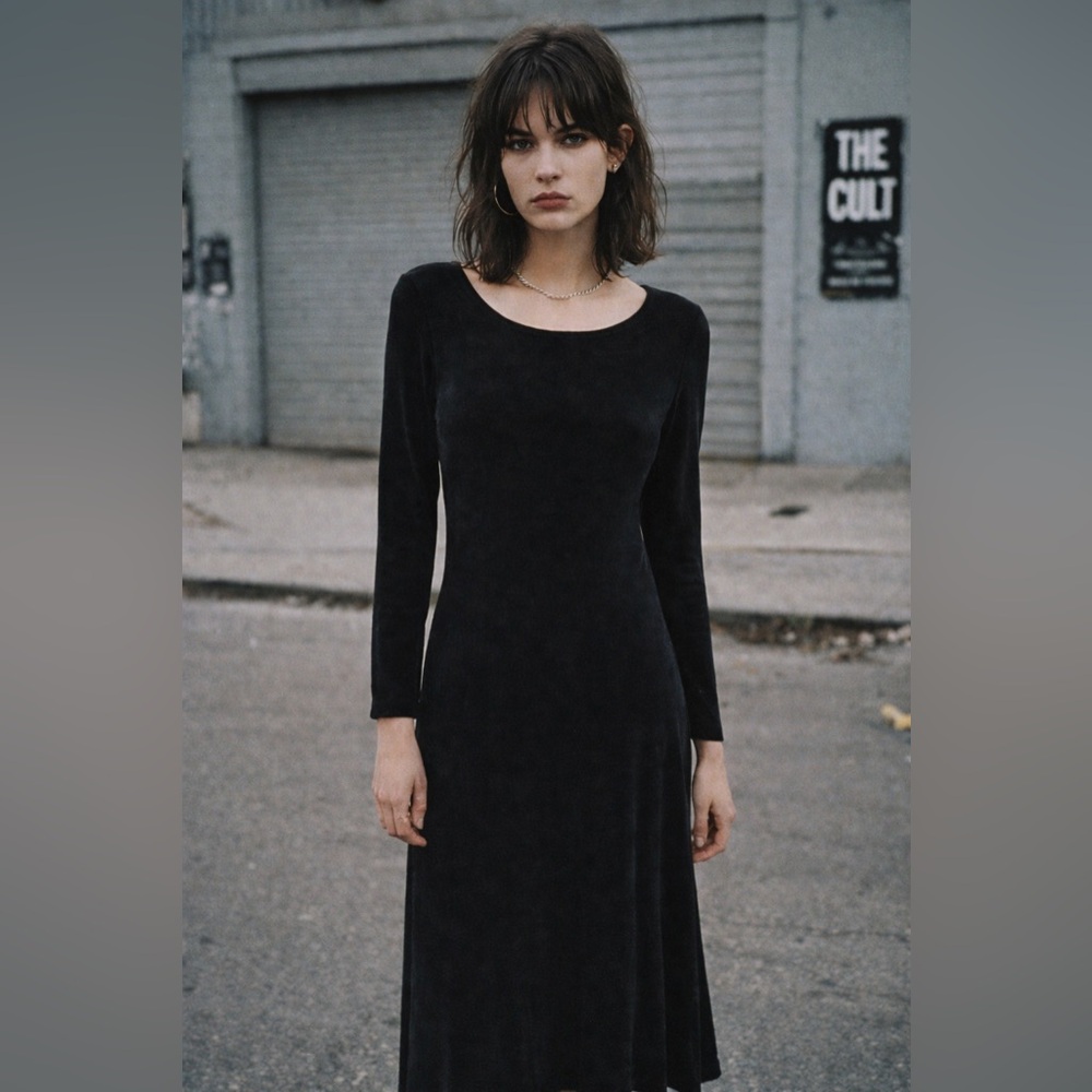 Vintage 90s Black Maxi Dress Minimal Grunge Made in Canada S